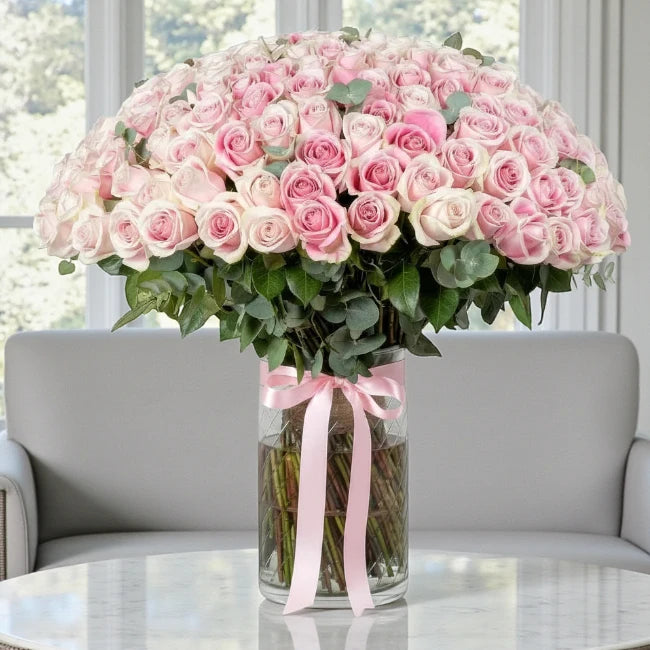 100 Pink Roses Vase