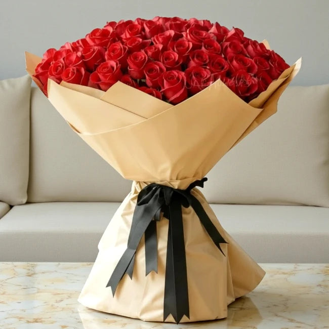 90 Roses 100 Red Roses Bouquet – Flower Shop Kuwait