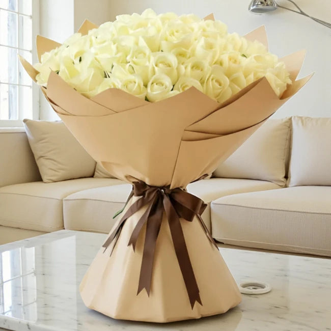 100 White Roses Bouquet