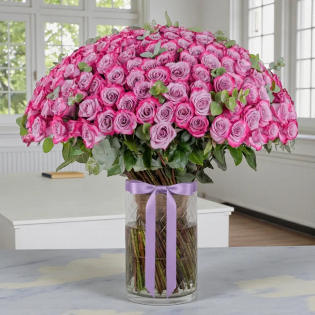 200 Purple Roses Vase