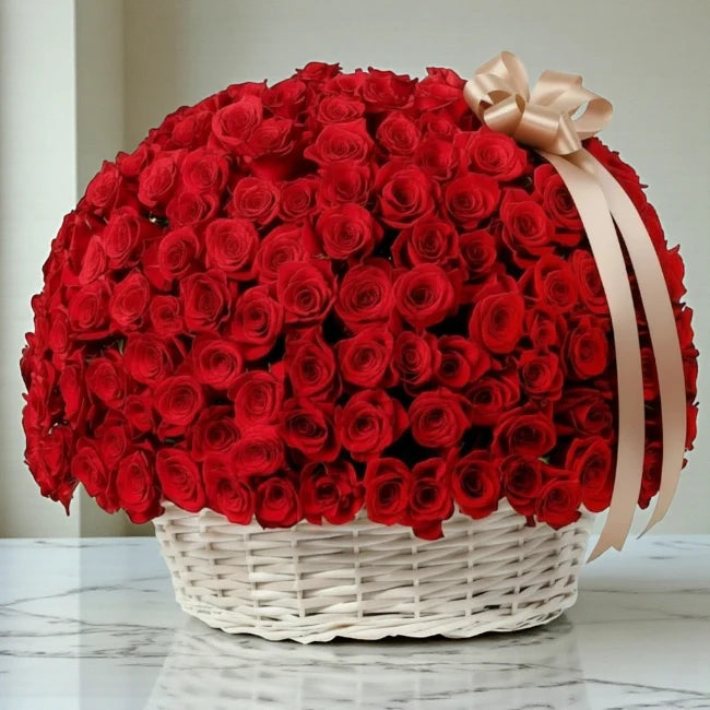 200 Red Roses Basket