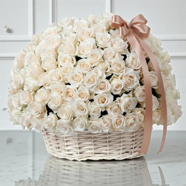 200 White Roses Basket