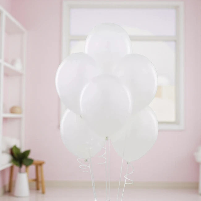 6 White Helium Balloons
