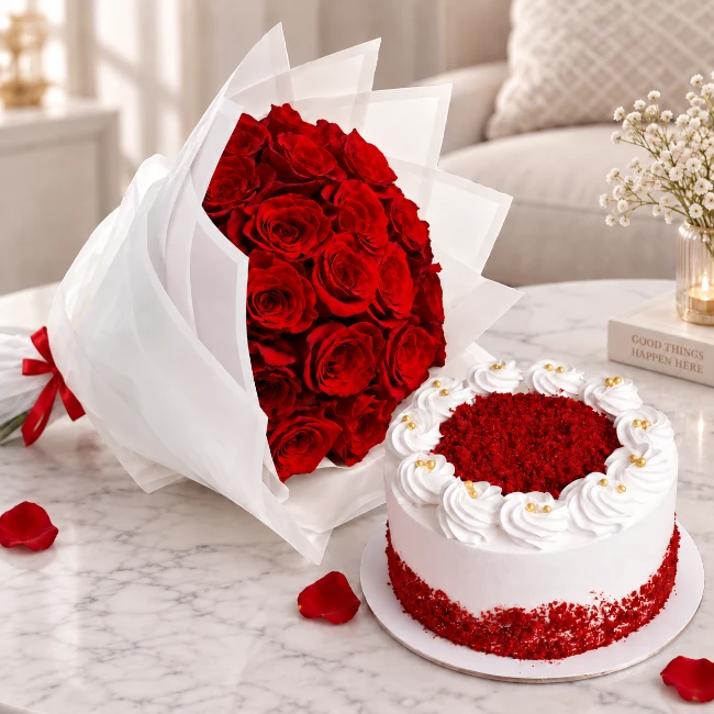 Crimson Romance Cake Bouquet