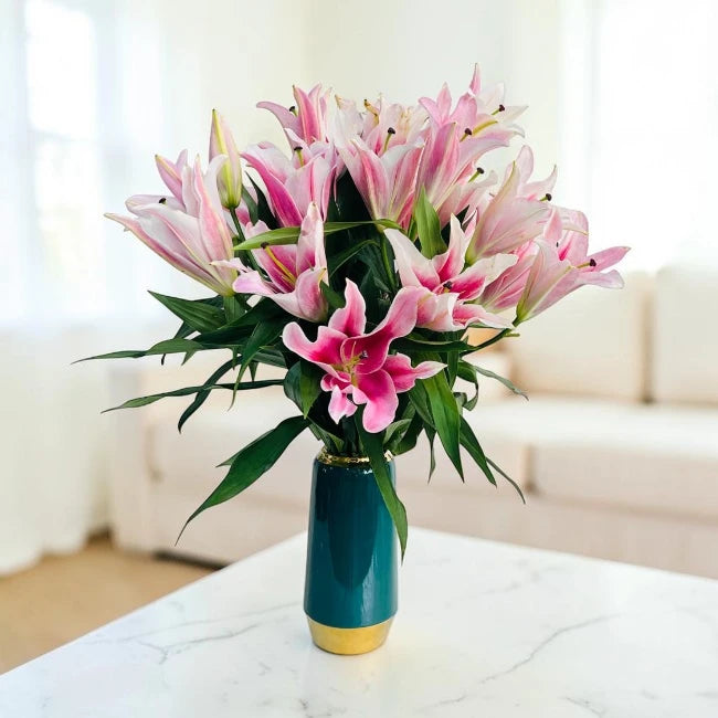 Elegant Pink Lily Vase Arrangement