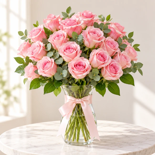 Elegant Pink Roses Vase
