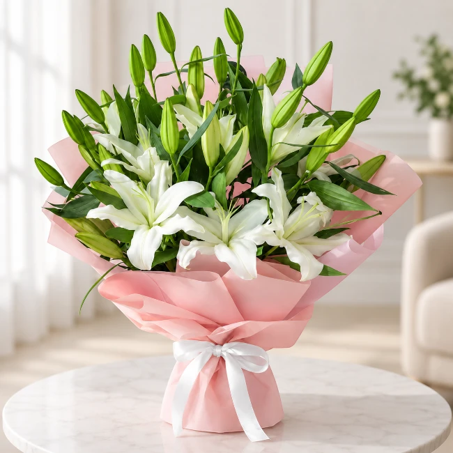 Elegant White Lily Bouquet