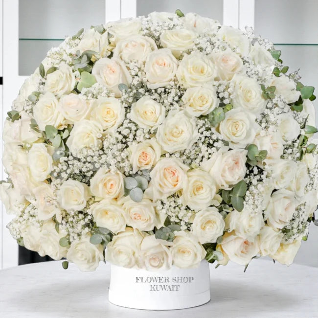 White Roses In Box Luxury Flowers Delivery in Kuwait – Flower Shop Kuwait