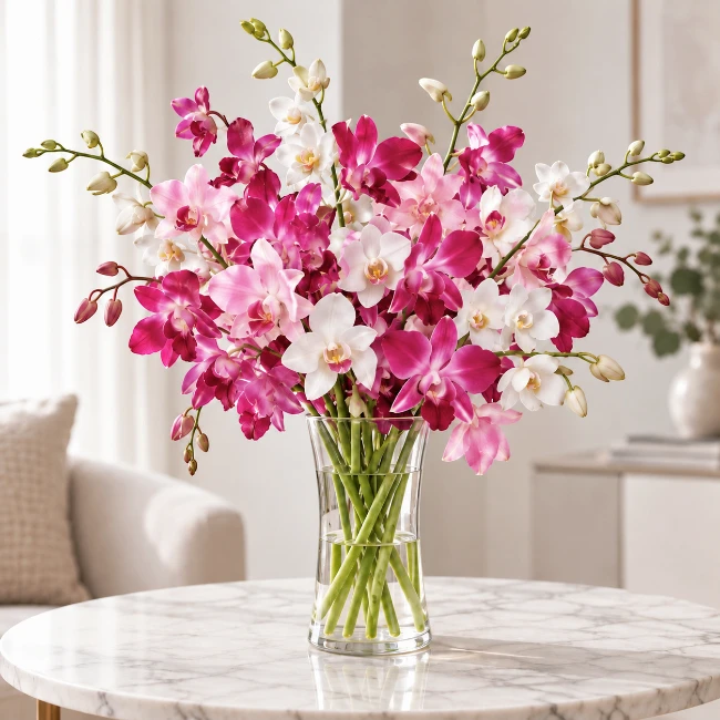 Pink White Orchid Vase