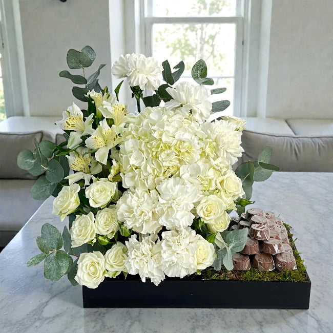 White Flowers & Chocolates Combo