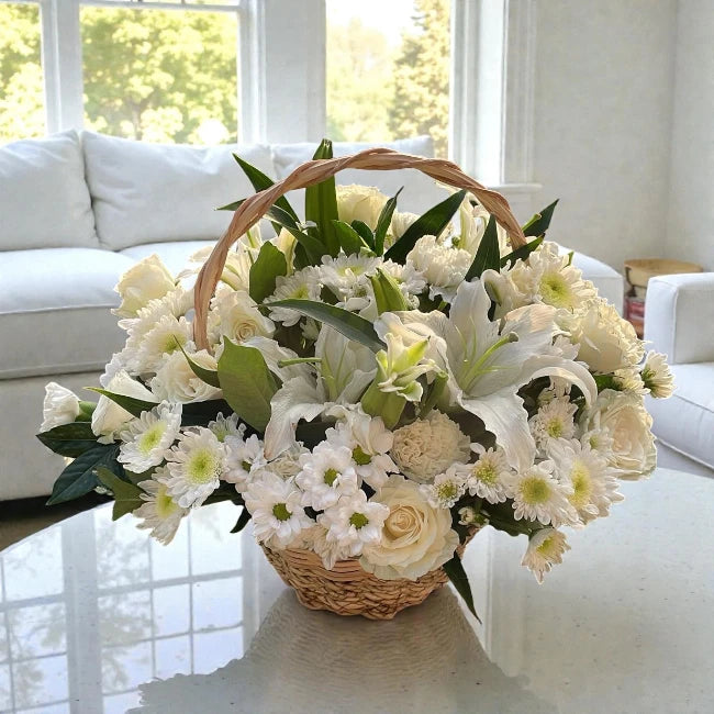 White Mixed Flower Basket